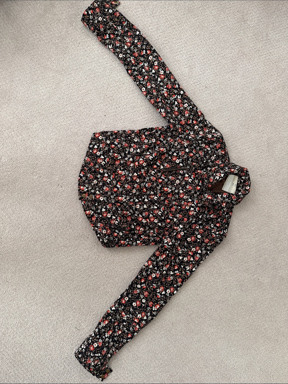 Floral Bomber Jacket in Black with Red & White Blooms
